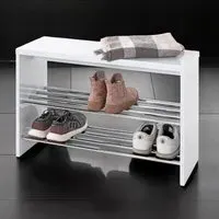 Leandro Shoe Rack Bench with 2 Shelves - White, Wood