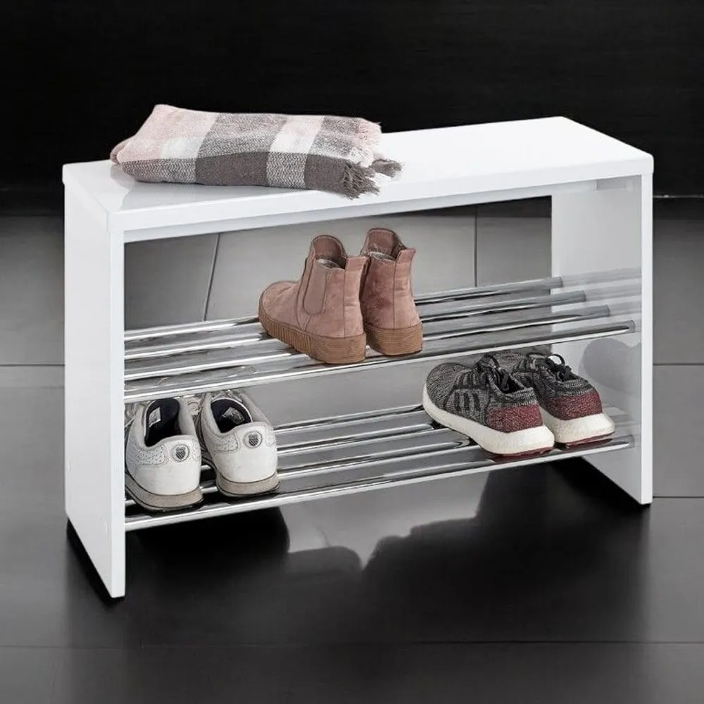 Leandro Shoe Rack Bench with 2 Shelves - White, Wood