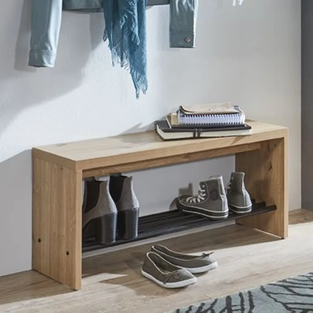 Leandro Shoe Rack Bench with Undershelf - Oak, Wood