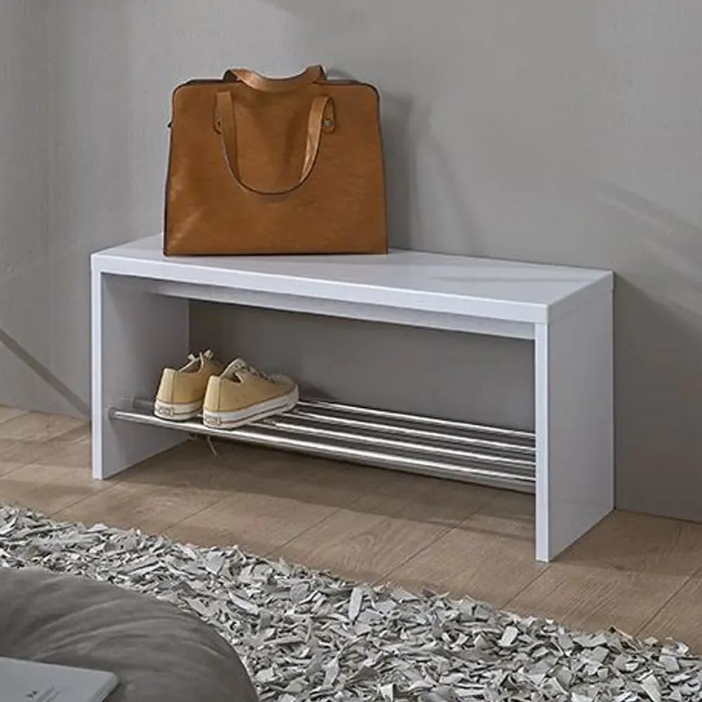 Leandro Shoe Rack Bench with Undershelf - White, Wood