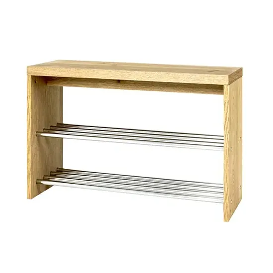 Leandro Wooden Shoe Storage Bench - Oak, Chrome image