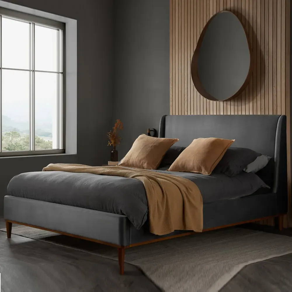 Lebanon Velvet King Size Bed - Grey image