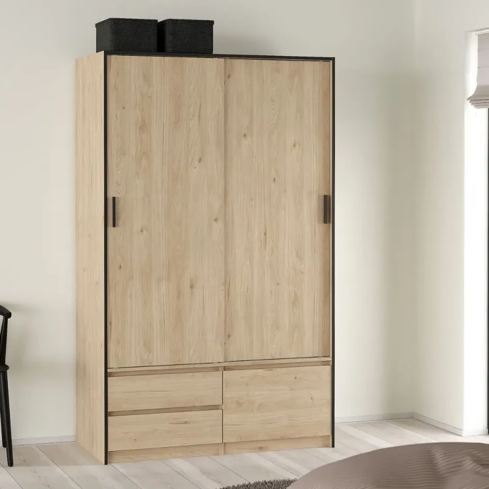 Lebanon Wardrobe with 2 Sliding Doors 2 Drawers - Oak