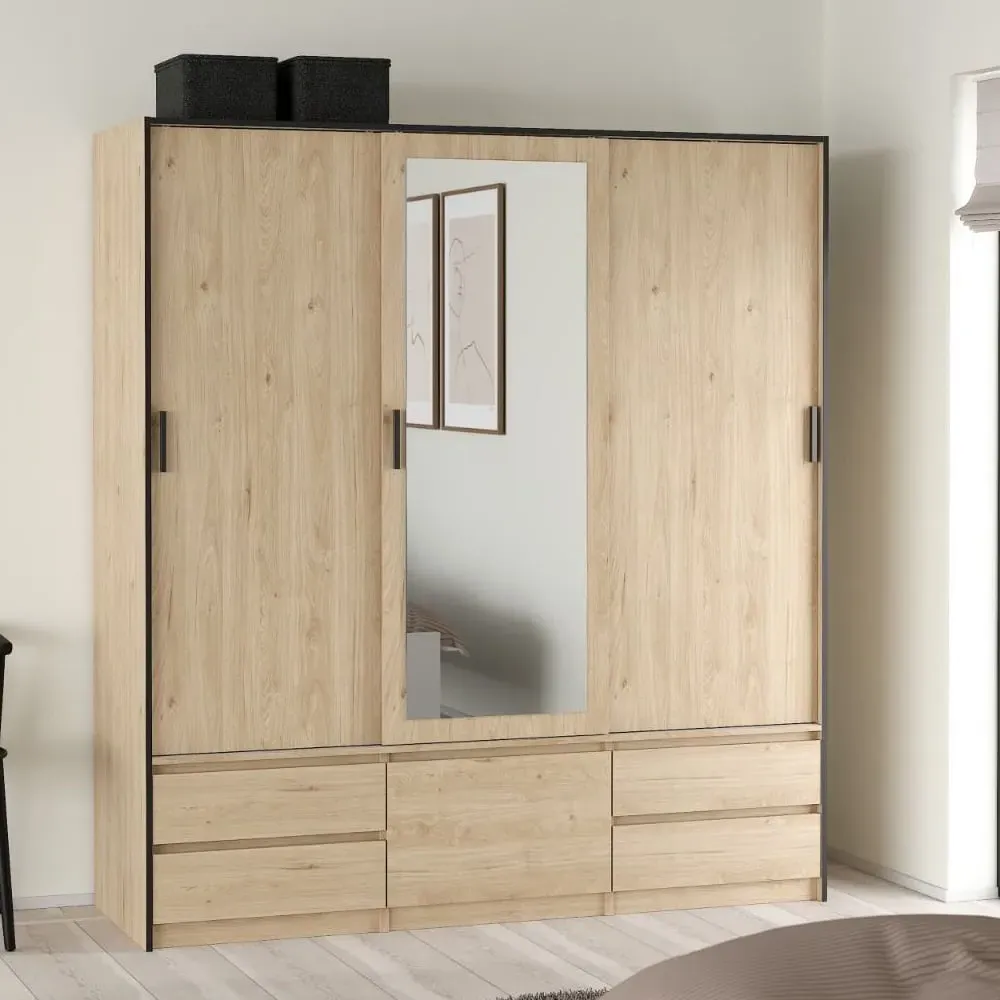 Lebanon Wardrobe with 2 Sliding Doors 4 Drawers - Oak
