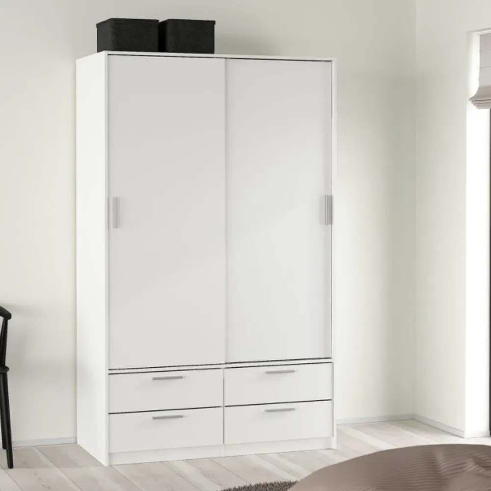 Lebanon Wardrobe with 2 Sliding Doors 4 Drawers - White image