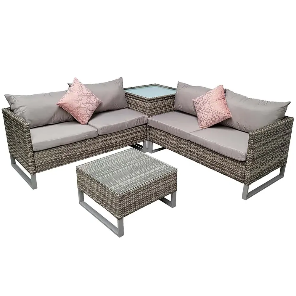 Ledyard L-Shaped Garden Corner Sofa Set with Storage - Light Grey image