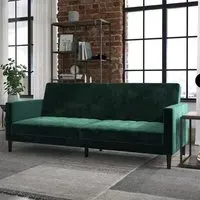 Leeds Velvet Sofa Bed with Black Legs - Green