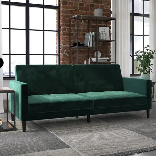 Leeds Velvet Sofa Bed with Black Legs - Green