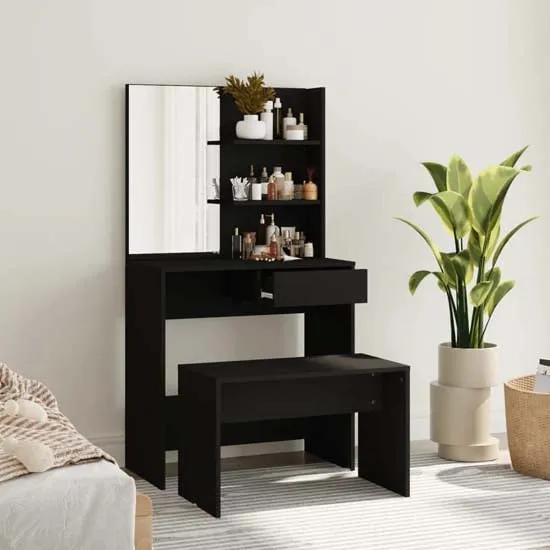 Legian Dressing Table with Stool - Black, Engineered Wood image