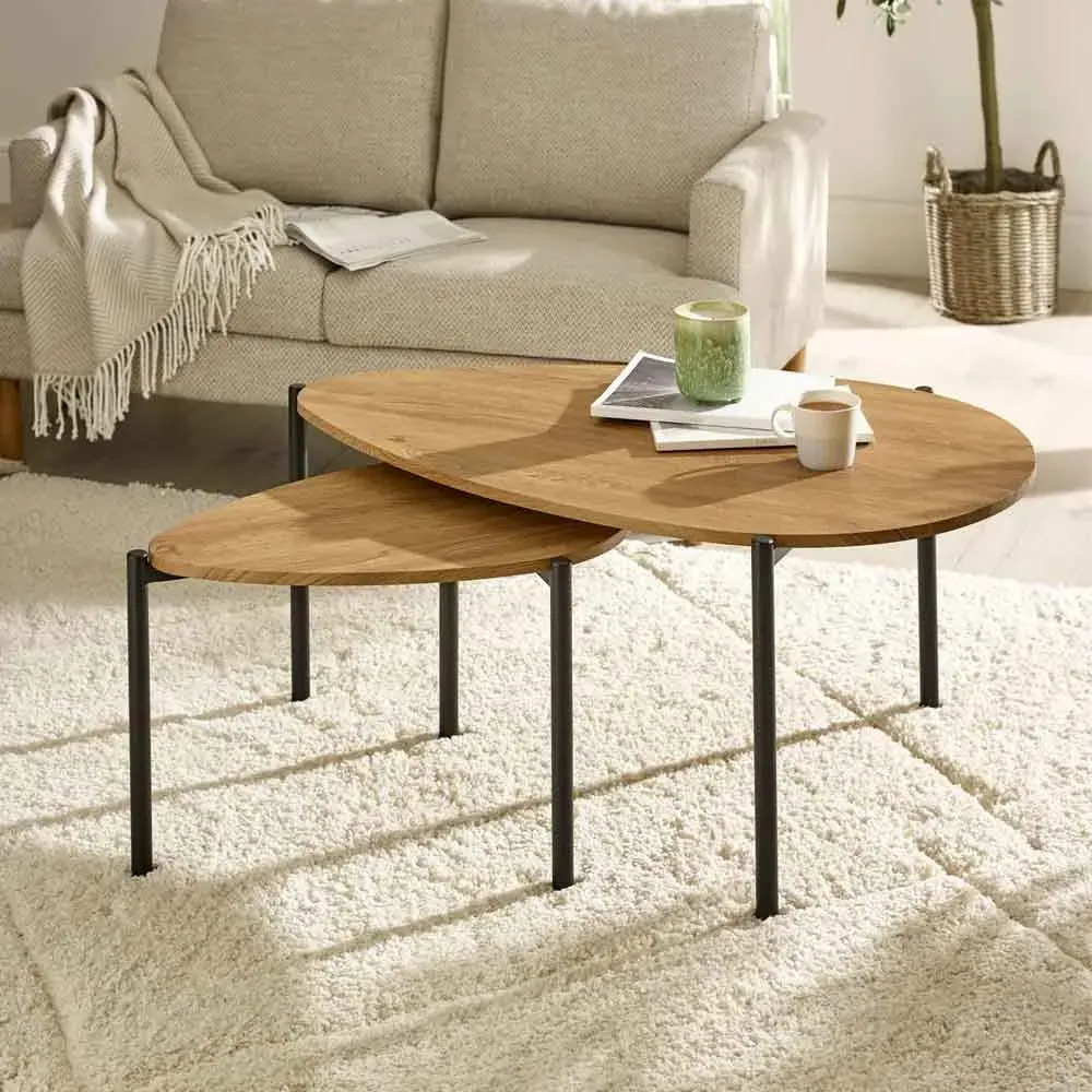 Lelvra Nest of 2 Coffee Tables - Oak, Wood product
