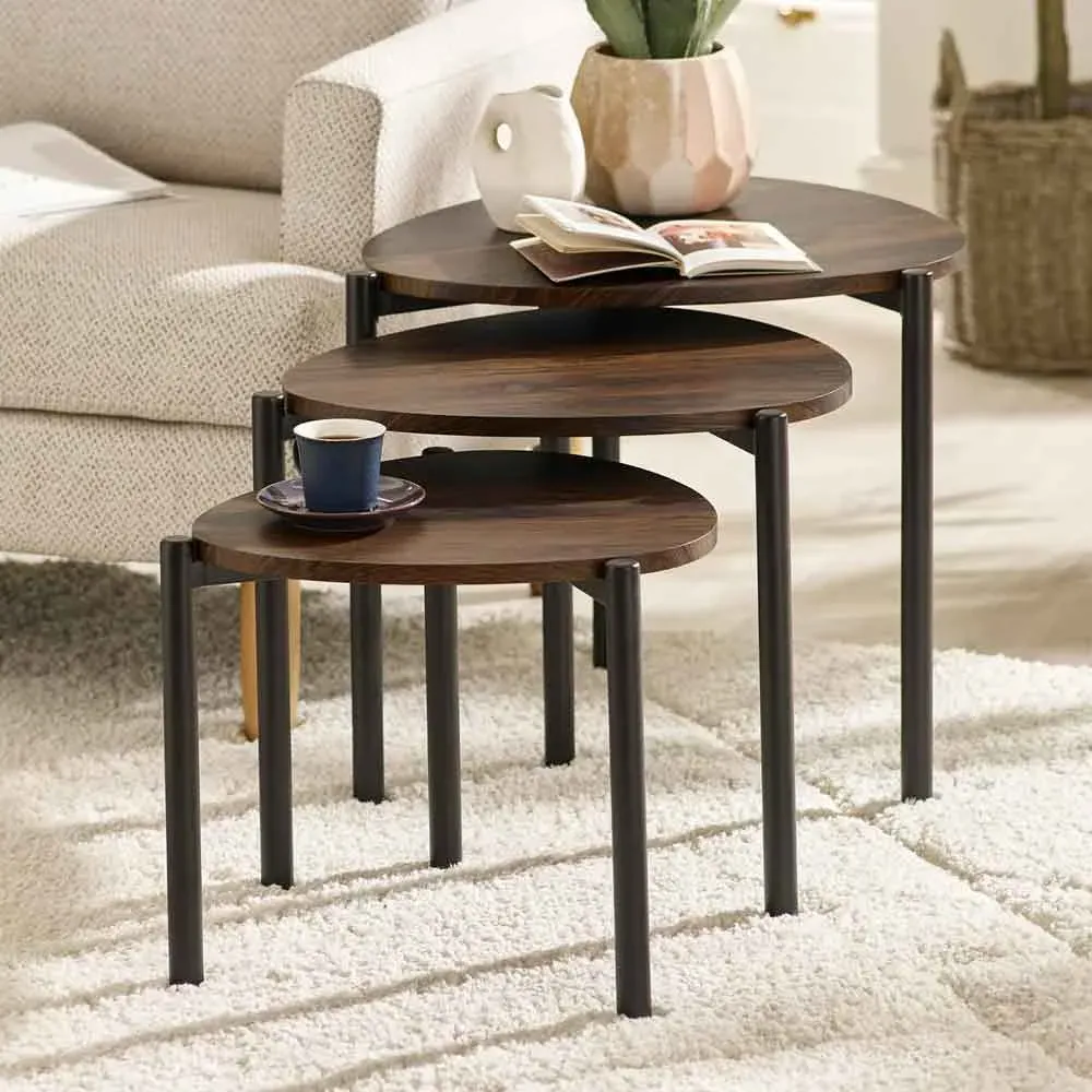 Lelvra Nest of 3 Side Tables - Walnut, Wood product