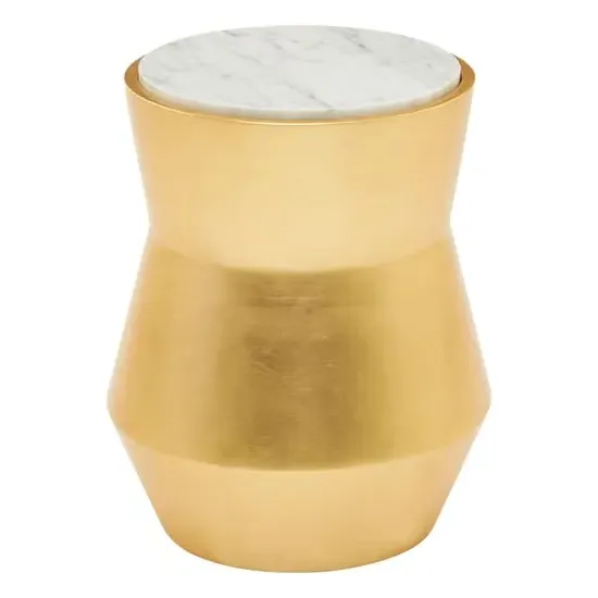 Leno Drum Side Table - White, Marble