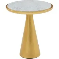 Leno Round Side Table - White, Marble