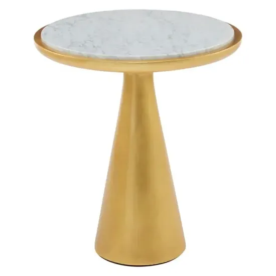 Leno Round Side Table - White, Marble image
