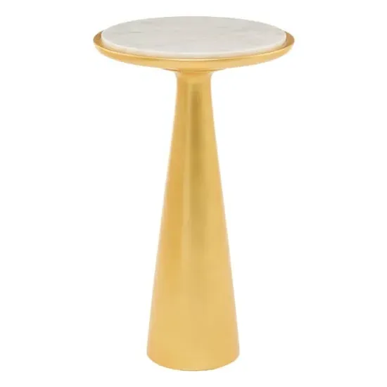 Leno Round Side Table - White, Marble