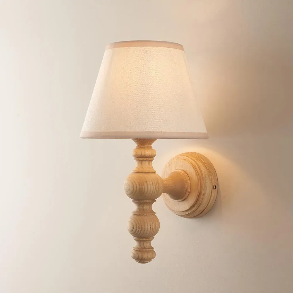 Lenoir 20cm Shade Wall Light - White, Wood image