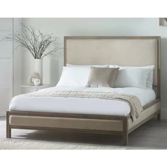 Lenoir Double Bed Frame with Headboard - Ivory, Fabric image