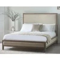 Lenoir King Size Bed Frame with Headboard - Ivory, Fabric