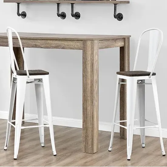 Lenox Bar Stools with Footrest - White Gun, Wood