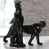 Leo Leopard Set of 2 Porcelain Sculpture - Black