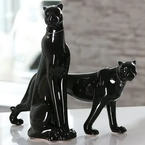 Leo Leopard Set of 2 Porcelain Sculpture - Black