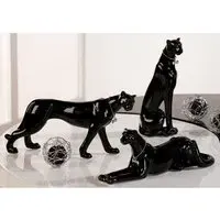 Leo Leopard Set of 3 Porcelain Sculpture - Black