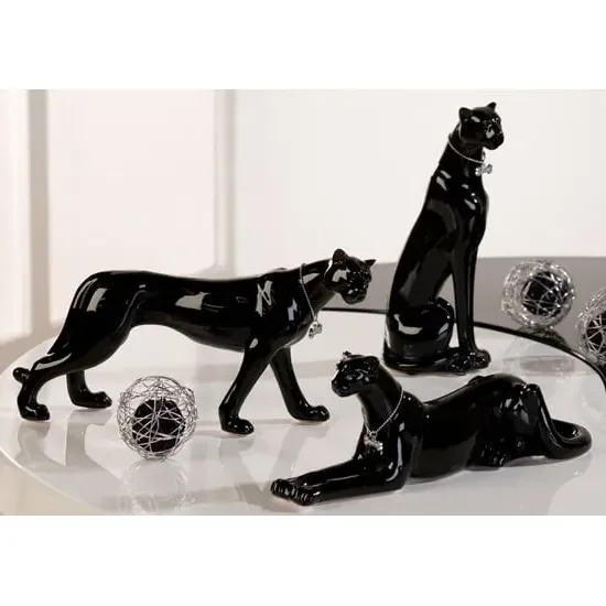 Leo Leopard Set of 3 Porcelain Sculpture - Black image
