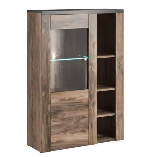 Leon Display Cabinet with 1 Door - Satin Oak