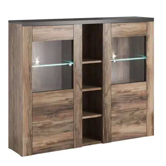 Leon Display Cabinet with 2 Doors - Satin Oak
