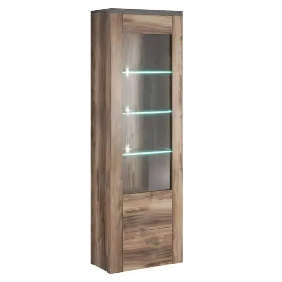 Leon Tall Display Cabinet with 1 Door - Satin Oak