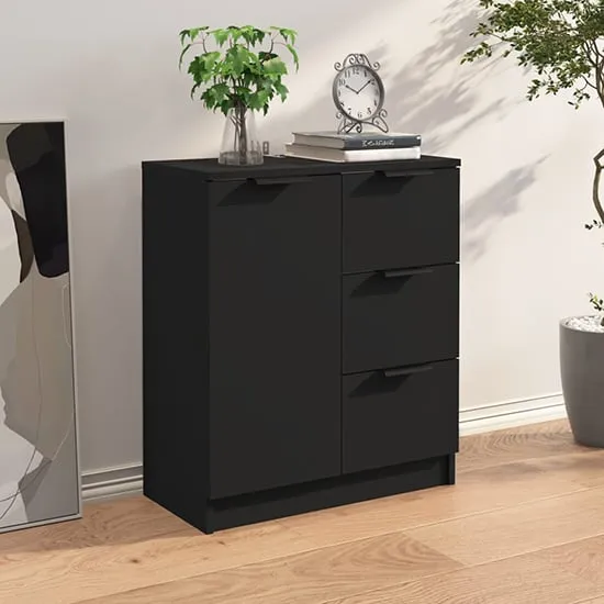 Leslie 1-Door 3-Drawer Sideboard - Black, Engineered Wood