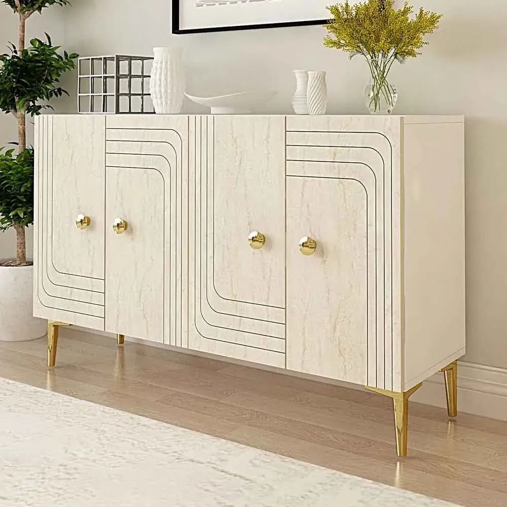 Lessi 4-Door Sideboard - White, Travertine Marble Effect product