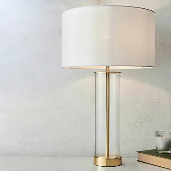 Lessina Touch Table Lamp with Glass Base - Satin Brass, White