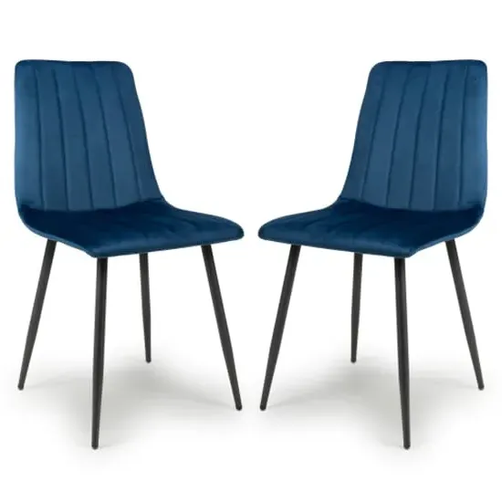 Leuven Dining Chairs with Black Legs - Blue, Velvet image