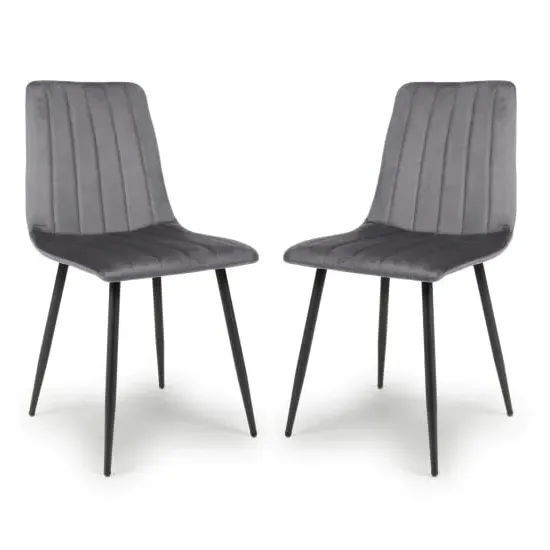 Leuven Dining Chairs with Black Legs - Grey, Brushed Velvet