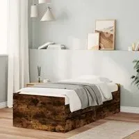 Leuven Single Bed with Drawers - Smoked Oak, Engineered Wood
