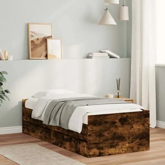 Leuven Single Bed with Drawers - Smoked Oak, Engineered Wood