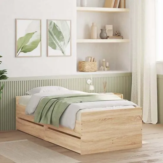Leuven Single Bed with Drawers - Sonoma Oak, Engineered Wood image