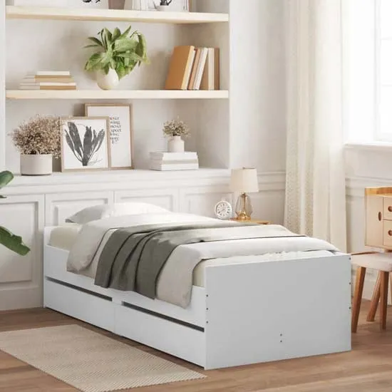 Leuven Single Bed with Drawers - White, Engineered Wood
