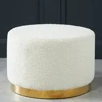 Lewes Large Pouffe with Gold Base - White, Boucle Fabric