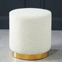 Lewes Small Pouffe with Gold Base - White, Boucle Fabric