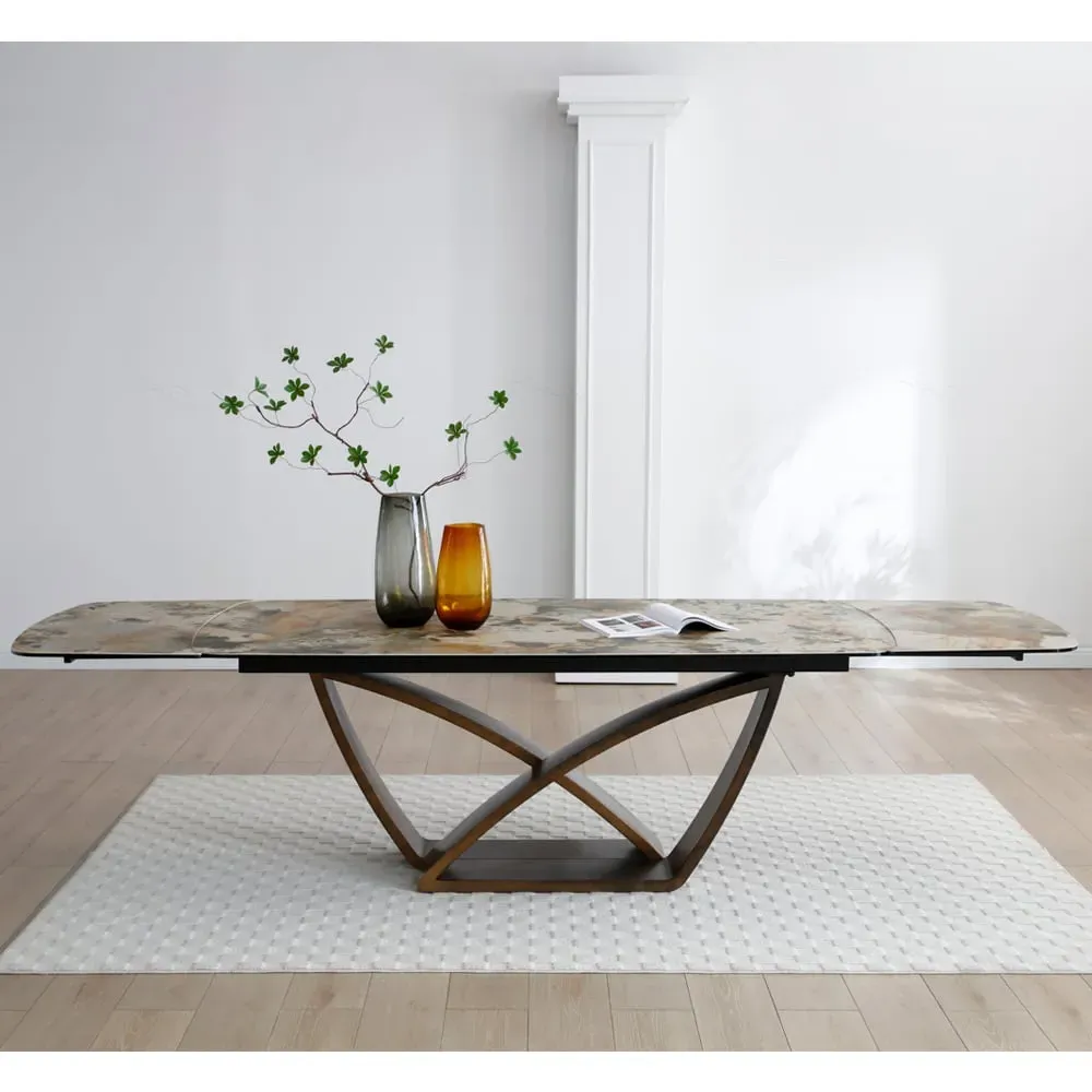 Lewiston Ceramic Marble Extending Dining Table - Matt Ivory