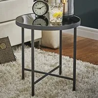 Lewiston Round Side Table - Black Glass, Anthracite Steel