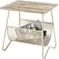 Lewiston Side Table - Natural, Gold Metal