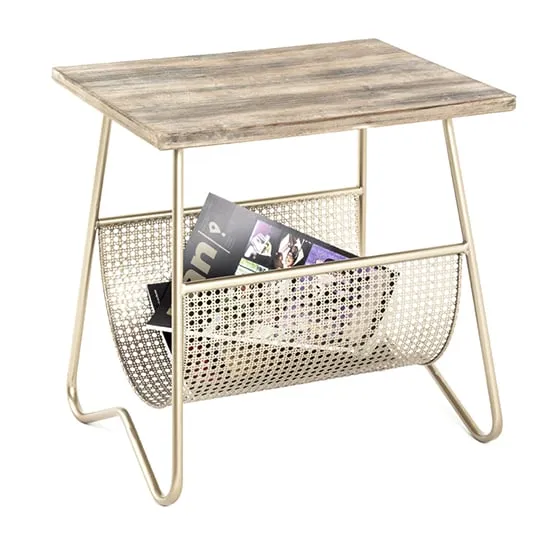 Lewiston Side Table - Natural, Gold Metal image