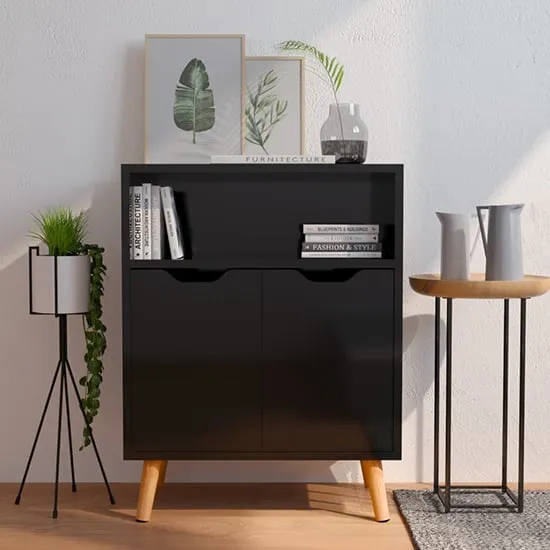 Lexie Sideboard with 2 Doors 1 Shelf - Black, High Gloss