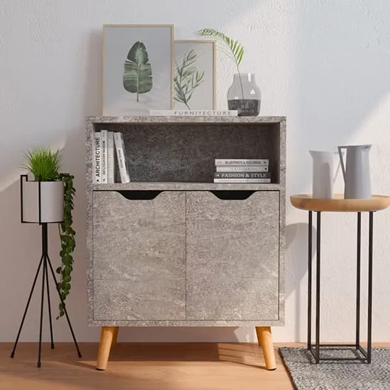Lexie Wooden Sideboard with 2 Doors - Concrete Effect image