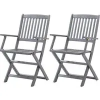 Libni Outdoor Folding Dining Chairs Pair - Grey, Acacia Wood