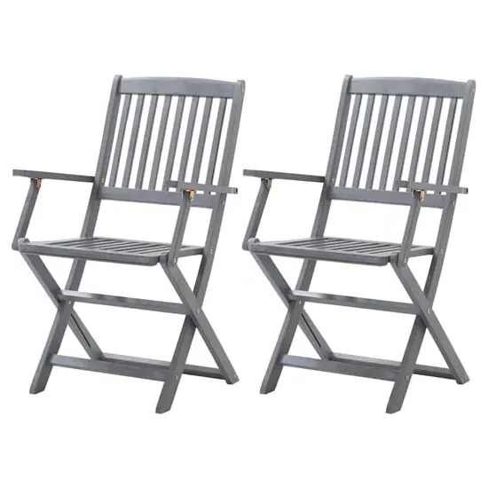 Libni Outdoor Folding Dining Chairs Pair - Grey, Acacia Wood