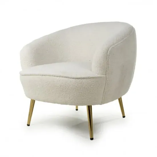 Liege Fabric Tub Chair with Gold Legs - Vanilla White image